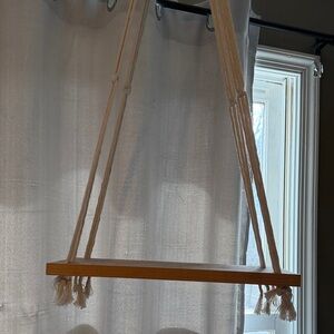Macrame Hanging Shelf - Natural Wood & Cream Cotton plant shelf
